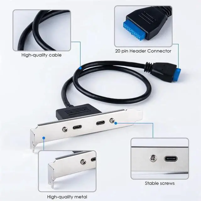 Alt view image 4 of 7 - AJMRTC 50cm PCIE Back Panel Cable, 19/20Pin USB3.0 Motherboard Header to Dual USBC Female Ports, 5Gbps Internal PC Rear I/O Expansion Cable for Desktop Computer Chassis Modding