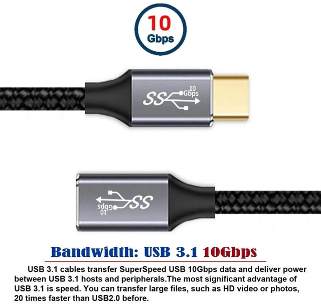 Alt view image 3 of 7 - AJMRTC 3M USBC Extension Cable, Straight Male to Female USB 3.1 TypeC Cord with Protective Sleeve, 10Gbps Data 100W PD Fast Charging Extension for Laptops, Tablets, USBC Peripherals