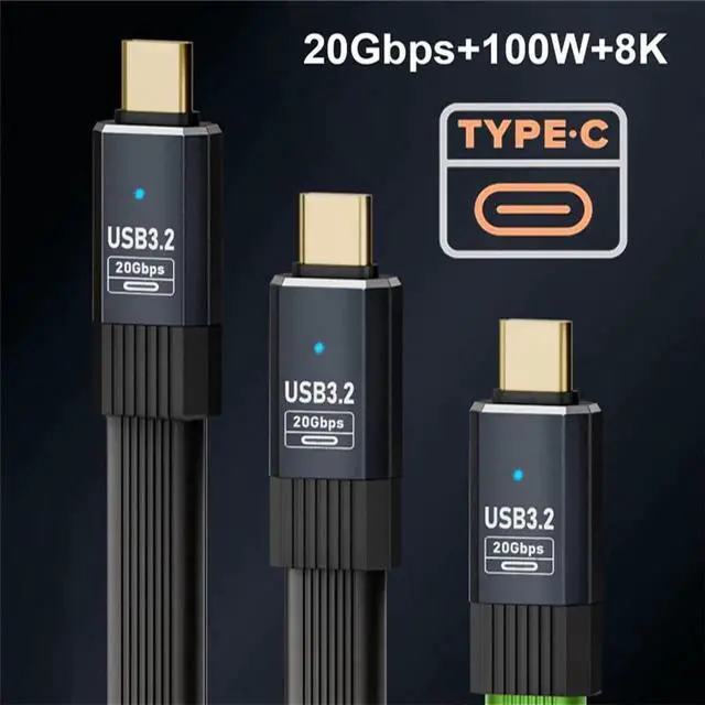 Alt view image 4 of 7 - AJMRTC 50CM Flat Slim FPC USB4 Cable, 20Gbps 100W PD Fast Charging, 8K@60Hz 5K@60Hz Video Output, Compatible with Thunderbolt 3/4 for Laptops, Docking Stations, USBC Devices