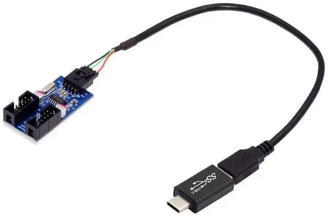 Main image of AJMRTC Motherboard Header HUB Adapter, USBC to USB2.0 TypeA 1to2 Female Port Multiplier, USB3.1 to 9Pin 10Pin Internal Motherboard Header Splitter for Desktop PC Chassis Internal Expansion