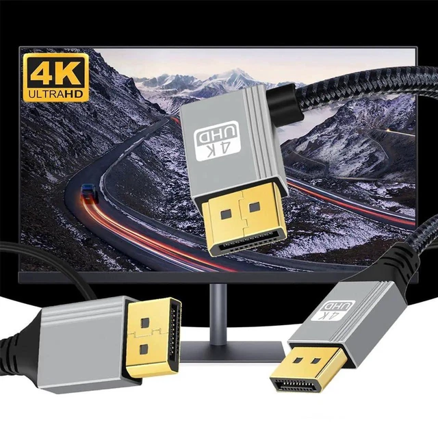 Alt view image 2 of 7 - AJMRTC Right Angled DP to DP Cable 2M, 32.4Gbps HighSpeed DisplayPort Cable, 4K@60Hz UHD UltraHD Video Cord with Silver Sleeve, Male to Male for Gaming Monitor, Graphics Card, Desktop PC, Laptop, Pr