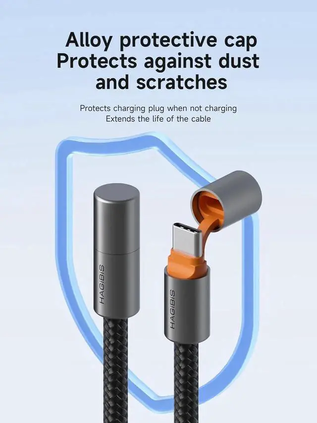 Alt view image 2 of 7 - AJMRTC USBC Cable with Protective Cap, 240W PD 3.1 Fast Charging TypeC Cord, 480Mbps Data Transfer, for iPhone 15 16 17 Pro Max, iPad, MacBook Pro Air, Android Phones, Black Orange, 0.8Ft