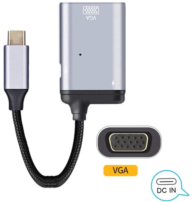 Alt view image 7 of 7 - AJMRTC USBC to VGA Adapter, TypeC to VGA RGB HDTV Converter 1080P@60Hz with PD Female Power Port, Thunderbolt 3/4 Compatible for Laptop, PC, Monitor, Projector, HD Display