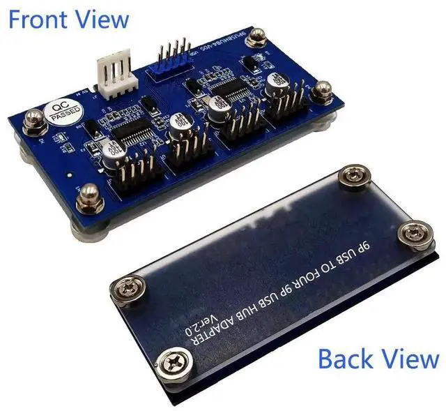 Alt view image 7 of 7 - AJMRTC Motherboard 9Pin USB Header 1 to 4 Female Extension Cable Card, 2Way 9Pin USB 2.0 Hub Splitter to 8Port USB 2.0 with Extra Power Supply & Magnetic Base for PC Case Internal Front Panel Expan
