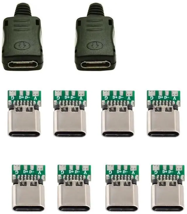 Main image of AJMRTC 10 Set DIY 4Pin USBC Female Socket Connector, SMT Type TypeC Receptacle with PC Board, Housing and 3.0mm SR Strain Relief, for Electronic Repair, DIY Project, PCB Soldering Modification
