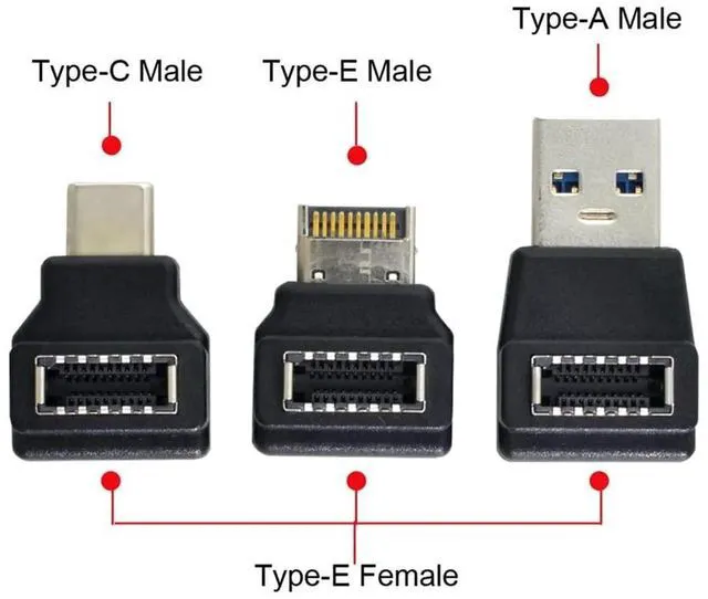 Alt view image 4 of 7 - AJMRTC 3Pcs USB 3.1 Front Panel Header TypeE Female to Male TypeA & TypeC Angled Adapter, Motherboard Internal Extension Data Connector for PC Case Front Panel DIY Modification