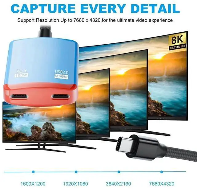 Alt view image 2 of 7 - AJMRTC USBC 1to2 VR AR Glass OTG Splitter Cable, TypeC Input to Dual USBC Female, 8K Video Output, 100W PD PassThrough Power, for NS Handheld Console, Laptop, Tablet, Smartphone