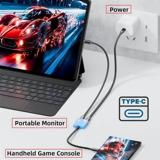 Alt view image 4 of 7 - AJMRTC USBC 1to2 VR AR Glass OTG Splitter Cable, TypeC Input to Dual USBC Female, 8K Video Output, 100W PD PassThrough Power, for NS Handheld Console, Laptop, Tablet, Smartphone