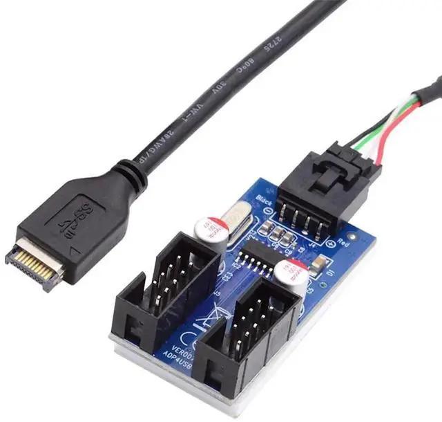 Main image of AJMRTC USB 3.1 TypeE FrontPanel Header Male to Dual USB2.0 9Pin Header 1to2 Hub Cable, 4Pin LatchLock Connector, Internal Motherboard Port Multiplier for Desktop PC DIY, RGB Controller, Fan Hub