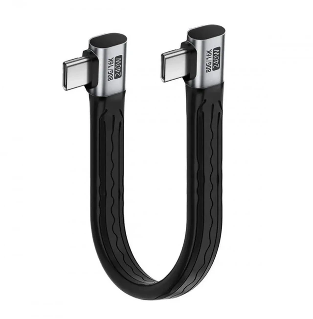 Main image of AJMRTC Dual Right Angle USB4 80Gbps Flat Slim FPC Cable 13cm, 240W PD Fast Charging, 16K@30Hz 8K 5K@60Hz Video, Compatible with Thunderbolt 3/4/5, UltraThin Flexible Ribbon Cord for DIY Internal Layo