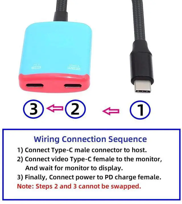 Alt view image 7 of 7 - AJMRTC USBC 1to2 OTG Splitter Cable for VR AR Glasses, 8K Video Output, 100W PD Fast Charging TypeC Female Port, Compatible with NS Handheld Console, Laptop, Tablet, Smartphone for DualPort Expan