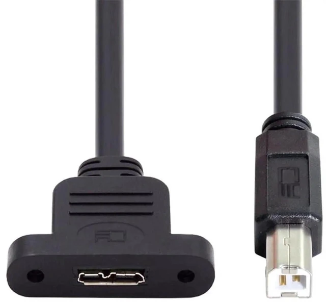 Main image of AJMRTC USB 2.0 TypeB Male to Micro USB 3.0 TypeB Female Screw Panel Mount Extension Cable 50cm, 480Mbps Data Cord for Industrial Camera, External Hard Drive, Cabinet DIY Install
