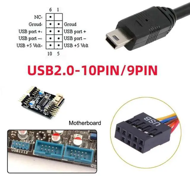 Alt view image 2 of 7 - AJMRTC USB 2.0 Motherboard 9Pin 10Pin Header to Mini USB 5Pin Cable 50cm, Internal Front Panel Adapter Cord for Mini Monitor, Sensor Panel, Industrial Camera DIY Project