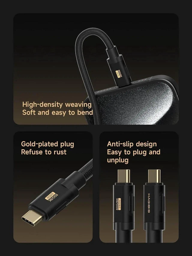 Alt view image 4 of 7 - AJMRTC USB4 V2 USBC to USBC Cable 1.6ft Black, 80Gbps 240W PD Fast Charging 8K@60Hz Video Cord for iPhone 17 16 Pro Max, iPad Pro, Thunderbolt 5/4/3, MacBook Pro