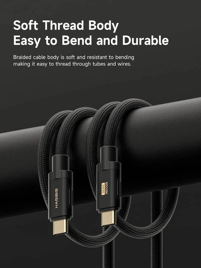 Alt view image 6 of 7 - AJMRTC USB4 V2 USBC to USBC Cable 1.6ft Black, 80Gbps 240W PD Fast Charging 8K@60Hz Video Cord for iPhone 17 16 Pro Max, iPad Pro, Thunderbolt 5/4/3, MacBook Pro