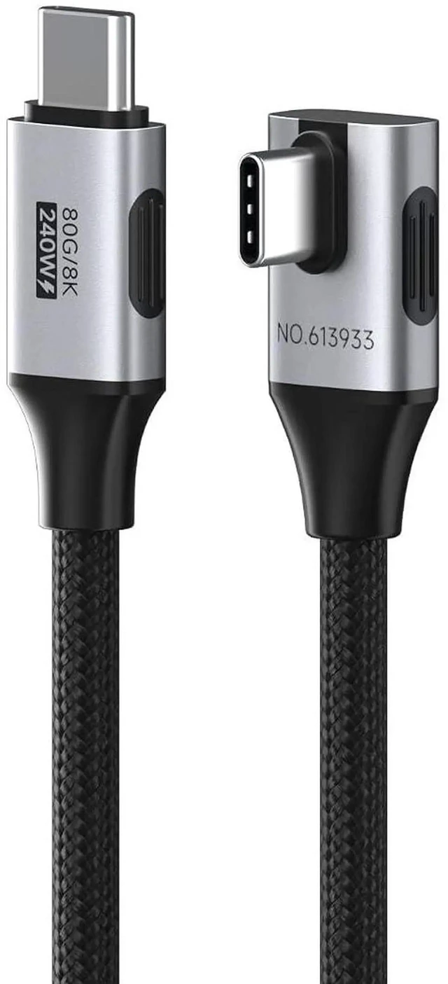 Main image of AJMRTC Vertical 90 Degree USB4 V2.0 USBC to USBC Braided Cable 0.8FT, 80Gbps 240W PD Charging 8K@60Hz Video Cord for iPhone 17 16 15 Pro Max, iPad Pro, MacBook, Thunderbolt 5/4
