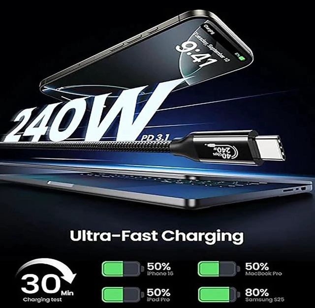 Alt view image 4 of 4 - AJMRTC USB4 TypeC Cable 6.6FT(2M), 40Gbps 240W PD Fast Charging Cord, 8K@60Hz Dual 4K@60Hz MST 4K@144Hz Video, Thunderbolt 4 Compatible for Docking Station, Monitor, Laptop