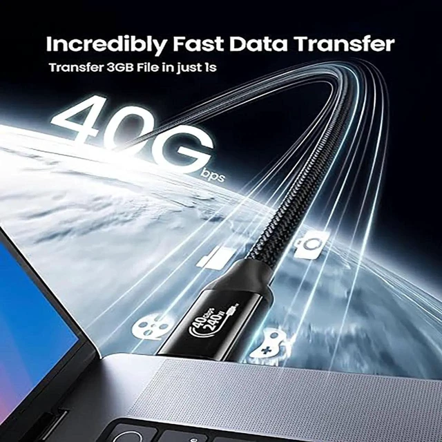 Alt view image 2 of 4 - AJMRTC USB4 TypeC Cable 6.6FT(2M), 40Gbps 240W PD Fast Charging Cord, 8K@60Hz Dual 4K@60Hz MST 4K@144Hz Video, Thunderbolt 4 Compatible for Docking Station, Monitor, Laptop