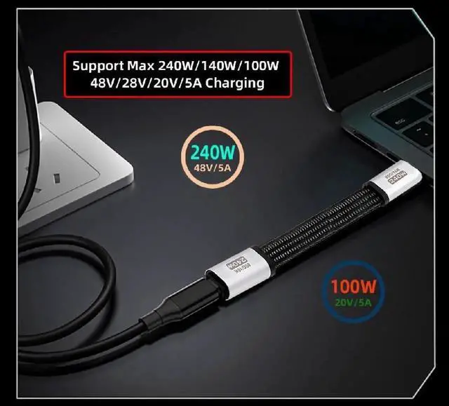 Alt view image 3 of 7 - AJMRTC 18cm Flat Slim FPC USB4.0 Gen4 80Gbps Magnetic USBC Cable, 240W PD Charging 16K@30Hz 8K 5K@60Hz Video Cable Compatible with Thunderbolt 3 4 5 for Docking and Embedded Builds