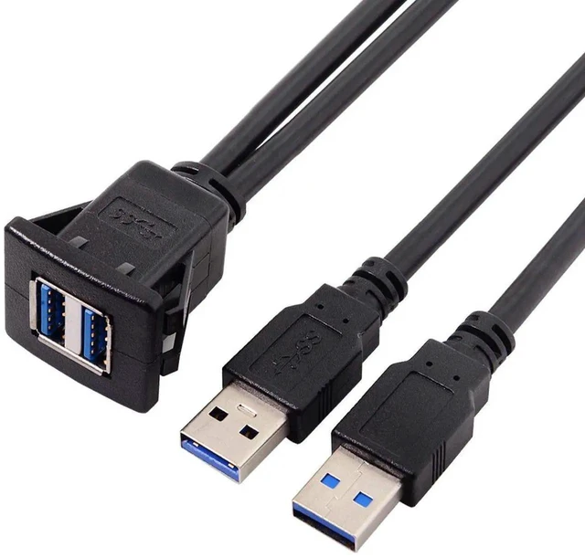 Alt view image 5 of 6 - AJMRTC 1M Waterproof Dual USB 3.0 LatchMount Car AUX Extension Cable, Panel Dashboard Mount Cord for Vehicle Console, Marine, Motorcycle Waterproof Port Installation