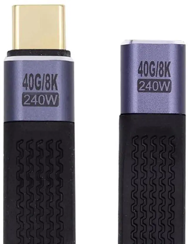 Main image of AJMRTC USB4 Straight Extension Cable Male to Female 13cm, Slim Flat Cord 40Gbps Data Transfer, 240W PD Charging, 8K@60Hz Video Output, Compatible with Thunderbolt 3/4 for Docking Station, Laptop, USB