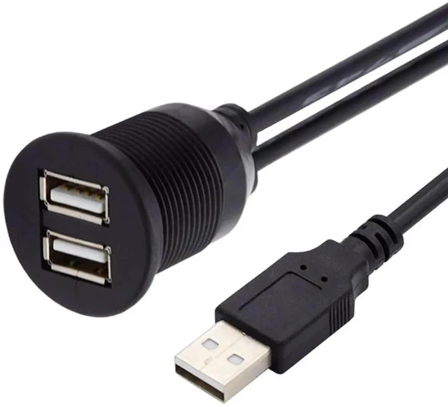 Main image of AJMRTC Waterproof Dustproof USB2.0 Panel Mount Extension Cable 1M, TypeA Male to Dual Female Hub, 480Mbps Data & Power Cord, Car Marine Vehicle Dashboard FlushMount for Auto Industrial Equipment