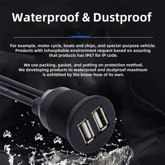 Alt view image 2 of 7 - AJMRTC Waterproof Dustproof USB2.0 Panel Mount Extension Cable 1M, TypeA Male to Dual Female Hub, 480Mbps Data & Power Cord, Car Marine Vehicle Dashboard FlushMount for Auto Industrial Equipment