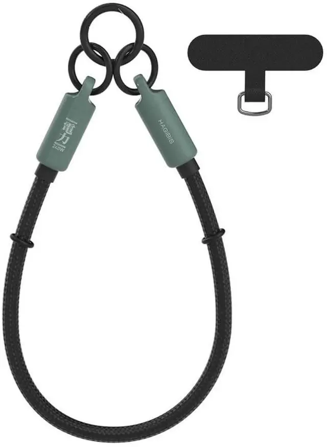 Main image of AJMRTC USBC to C Short Cable 1FT, Wrist Phone Lanyard Design, 240W PD Fast Charging 480Mbps Data Sync, Portable Lanyard Cord for iPhone17 16 15 Pro Max, iPad Pro, GreyGreen Color