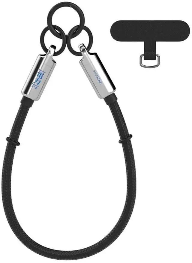 Main image of AJMRTC USBC to C Short Cable 1FT, Wrist Phone Lanyard Design, 240W PD Fast Charging 480Mbps Data Sync, Portable Lanyard Cord for iPhone 17 16 15 Pro Max, iPad Pro, Silver