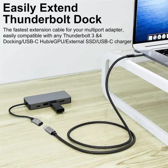 Alt view image 2 of 7 - AJMRTC USB4 Male to Female Extension Cable 30cm, 40Gbps Data Transfer, 100W PD Fast Charging, 8K@60Hz Video Output, Compatible with Thunderbolt 3/4 for Laptop, Docking Station, External SSD