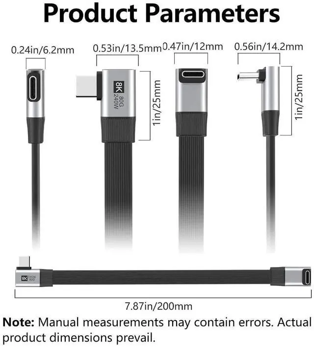 Alt view image 3 of 7 - AJMRTC USB5.0 Slim Flat FPC MaletoMale Cable 20cm, UpAngled to RightAngled 90Degree, 80Gbps,240W PD,16K@30Hz 8K@60Hz 5K Video, Compatible with USB4.0 Thunderbolt3/4/5 for Compact PC & DIY Project