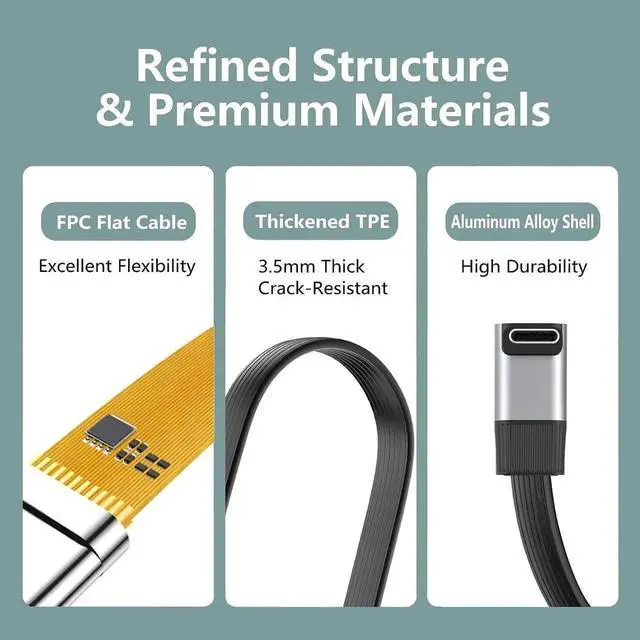 Alt view image 7 of 7 - AJMRTC USB5.0 Slim Flat FPC MaletoMale Cable 20cm, UpAngled to RightAngled 90Degree, 80Gbps,240W PD,16K@30Hz 8K@60Hz 5K Video, Compatible with USB4.0 Thunderbolt3/4/5 for Compact PC & DIY Project