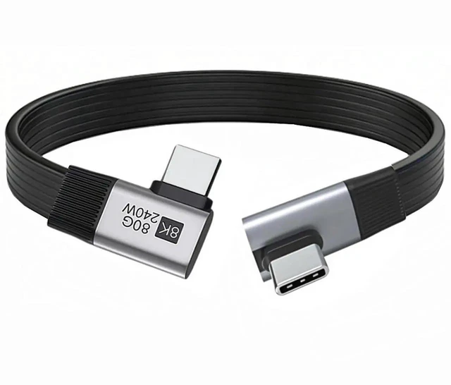 Main image of AJMRTC USB5.0 80Gbps Flat Slim FPC USBC Male to Male 90 Degree RightAngle Extension Cable 240W PD,16K 8K 60Hz 5K Video,Compatible with USB4.0 Thunderbolt 3/4/5 for Laptop Dock SSD Monitor,20cm
