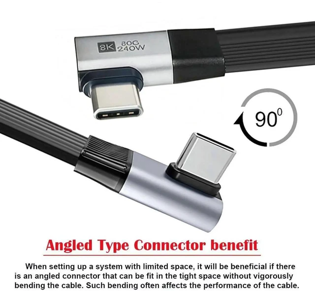 Alt view image 2 of 7 - AJMRTC USB5.0 80Gbps Flat Slim FPC USBC Male to Male 90 Degree RightAngle Extension Cable 240W PD,16K 8K 60Hz 5K Video,Compatible with USB4.0 Thunderbolt 3/4/5 for Laptop Dock SSD Monitor,20cm