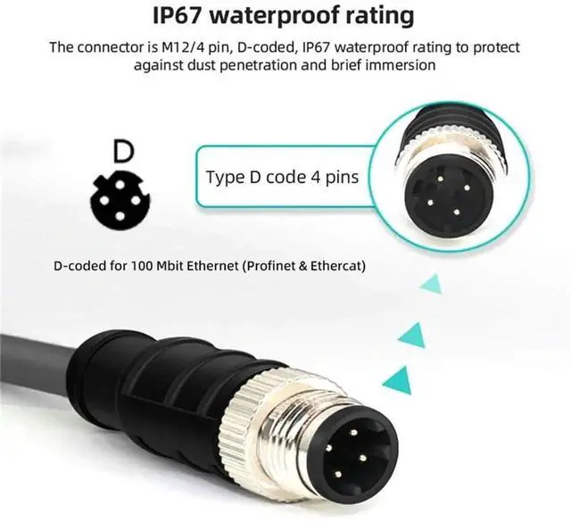 Alt view image 7 of 7 - AJMRTC 4Pin M12 TypeD DCoded Male to RJ45 Cat5e Male Ethernet Cable, IP67 Industrial LAN Network Patch Cord for Industrial Equipment, Sensor, Controller, Automation Applications