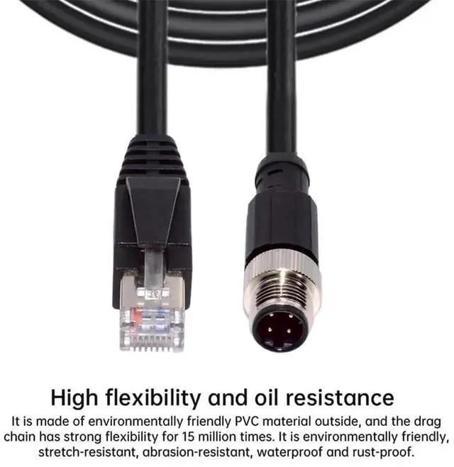Alt view image 2 of 7 - AJMRTC 4Pin M12 TypeD DCoded Male to RJ45 Cat5e Male Ethernet Cable, IP67 Industrial LAN Network Patch Cord for Industrial Equipment, Sensor, Controller, Automation Applications