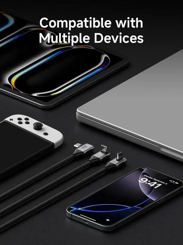 Alt view image 6 of 7 - AJMRTC Middle 90 Degree Braided USB4 V2.0 USBC Cable,80Gbps Data Transfer,240W PD Fast Charging,8K@60Hz Video for iPhone 17 16 15 Pro Max,iPad Pro,MacBook,Thunderbolt 5/4,1.6FT