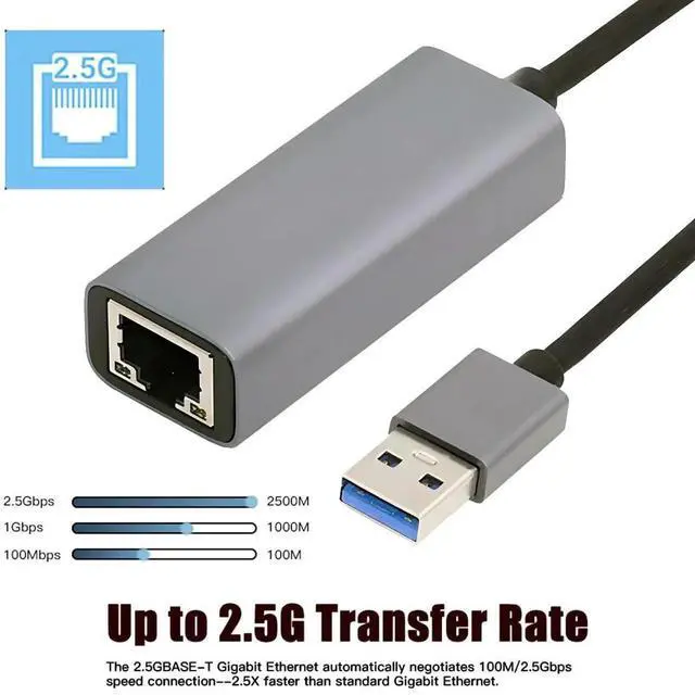 Alt view image 2 of 7 - AJMRTC 2.5G USB3.0 TypeA Ethernet Adapter,2500Mbps/1000Mbps Gigabit LAN Network Cable Adapter,USB 3.0 to RJ45 2.5G Network Converter for Desktop, Motherboard, Laptop
