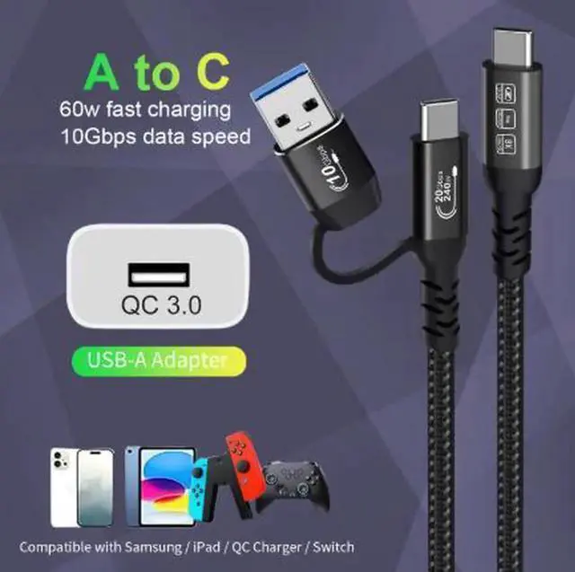 Alt view image 3 of 4 - AJMRTC USBC 3.2 Full Function Cable 9.8FT(3M),20Gbps HighSpeed Data,240W PD Fast Charging,8K Video Output,USB TypeC Cord Compatible with Thunderbolt 5/4/3 for Laptop,Dock,SSD,Monitor