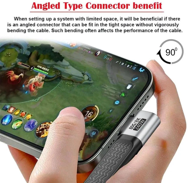 Alt view image 5 of 7 - AJMRTC Dual RightAngled Flat Slim FPC USB5.0 Cable 13cm,80Gbps Data,240W PD Charging,16K@30Hz 8K 5K@60Hz Video,USBC Male to Male Cord Compatible with USB4.0 Thunderbolt 3/4/5