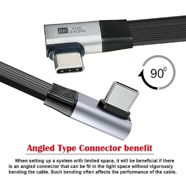 Alt view image 4 of 7 - AJMRTC USB5.0 Flat Slim FPC Male to Male 90Degree RightAngle Extension Cable 20cm,80Gbps,240W PD,16K 8K 60Hz 5K Video,LowProfile Compatible with USB4.0 Thunderbolt 3/4/5