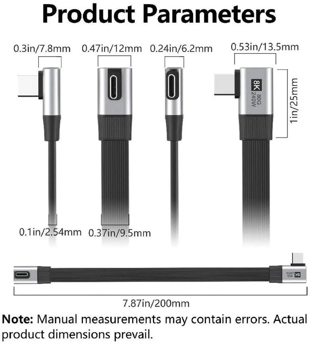 Alt view image 3 of 7 - AJMRTC USB5.0 Flat Slim FPC Male to Male 90Degree RightAngle Extension Cable 20cm,80Gbps,240W PD,16K 8K 60Hz 5K Video,LowProfile Compatible with USB4.0 Thunderbolt 3/4/5