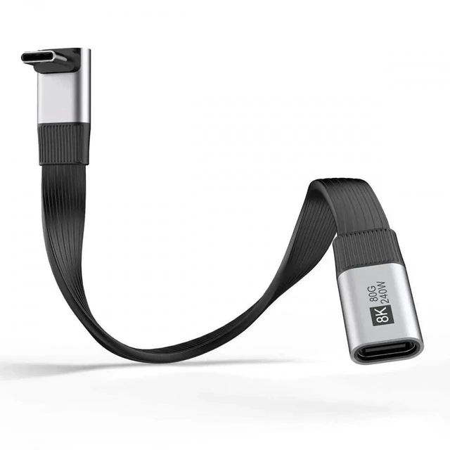 Main image of AJMRTC USB5.0 Flat Slim FPC Male to Female UpAngled 90Degree Extension Cable 20cm,80Gbps,240W PD,16K 8K 60Hz 5K Video,LowProfile Compatible with USB4.0 Thunderbolt 3/4/5