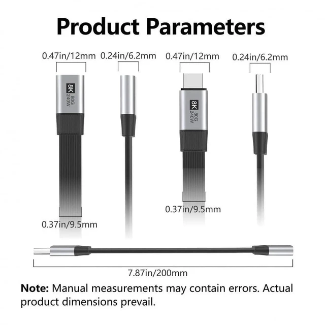 Alt view image 2 of 7 - AJMRTC USB5.0 Flat Slim FPC Male to Female UpAngled 90Degree Extension Cable 20cm,80Gbps,240W PD,16K 8K 60Hz 5K Video,LowProfile Compatible with USB4.0 Thunderbolt 3/4/5