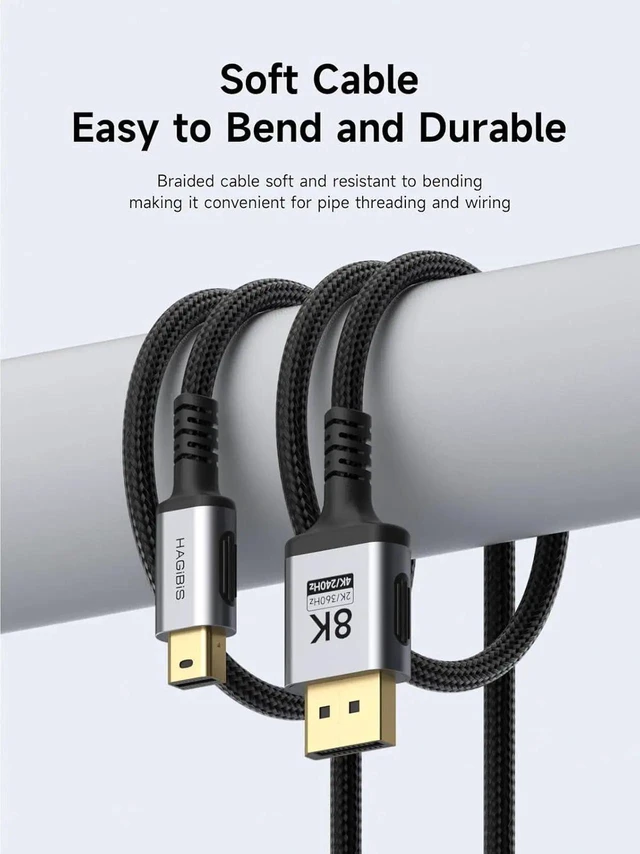 Alt view image 3 of 7 - AJMRTC Mini DisplayPort to DisplayPort 1.4 Cable 3.3FT,BiDirectional Mini DP to DP 1.4 Adapter Cord,8K@60Hz,4K@240Hz,2K@360Hz,Compatible with Thunderbolt 2 for Gaming Laptop,MacBook,Monitor