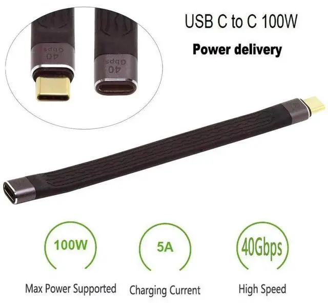 Alt view image 7 of 7 - AJMRTC Slim Flat USB4 Male to Female Extension Cable 13cm,40Gbps Data Transfer,100W PD Charging,8K@60Hz Video Output,USBC Extender Cord Compatible with Thunderbolt 3/4