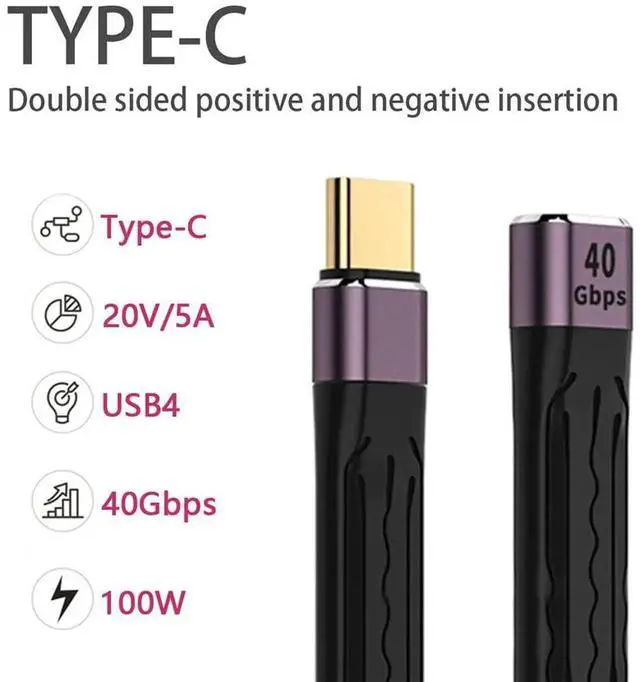 Alt view image 6 of 7 - AJMRTC 13cm Slim Flat USB4 Male to Female Extension Cable,40Gbps Data Transfer,100W PD PassThrough Charging,8K@60Hz Video Output,USBC Extender Compatible with Thunderbolt 3/4