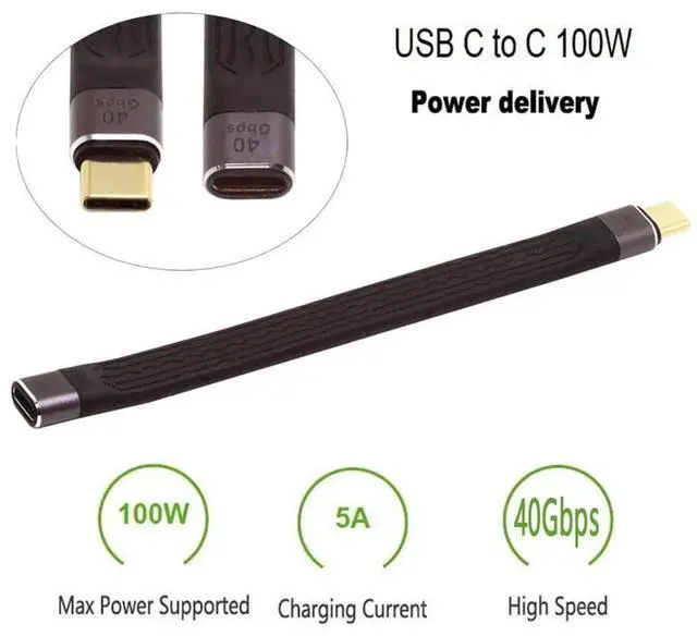 Alt view image 7 of 7 - AJMRTC 13cm Slim Flat USB4 Male to Female Extension Cable,40Gbps Data Transfer,100W PD PassThrough Charging,8K@60Hz Video Output,USBC Extender Compatible with Thunderbolt 3/4