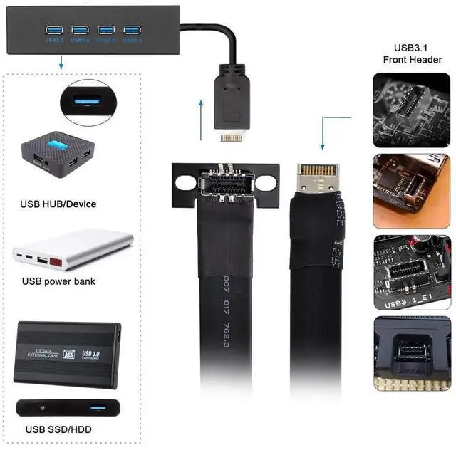 Alt view image 6 of 6 - AJMRTC 50cm USB 3.1 Front Panel IDC Header Male to Female Extension Cable,Motherboard IDC to TypeE MF Data Cord,for PC Case Front Panel,Mainboard Internal USBC TypeE Port Extension