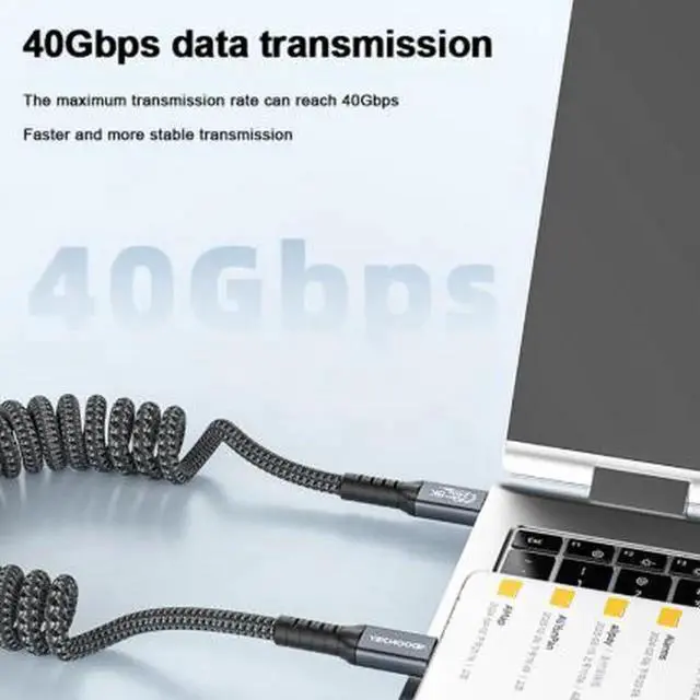 Alt view image 3 of 5 - AJMRTC USB4 Spring Coiled USBC to USBC Braided Cable,40Gbps Data Transfer,240W PD Fast Charging,8K@60Hz Video Output,Compatible with Thunderbolt 4 for Laptop,Dock,SSD,Monitor